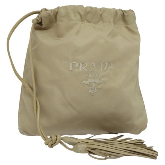 Prada Handbags - PRADA Pouch Nylon Beige Auth 120457V